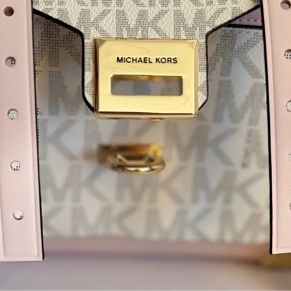 Michael Kors Manhattan Medium Leather and Logo Satchel - Powder Blush